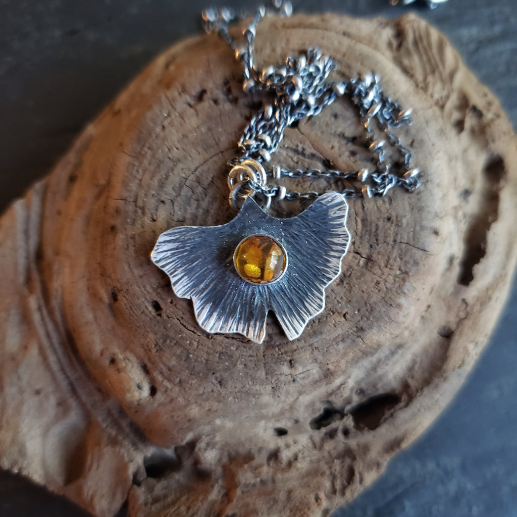 The Woodland Collection - Ombré Amber Ginkgo Leaf Pendants in Sterling Silver