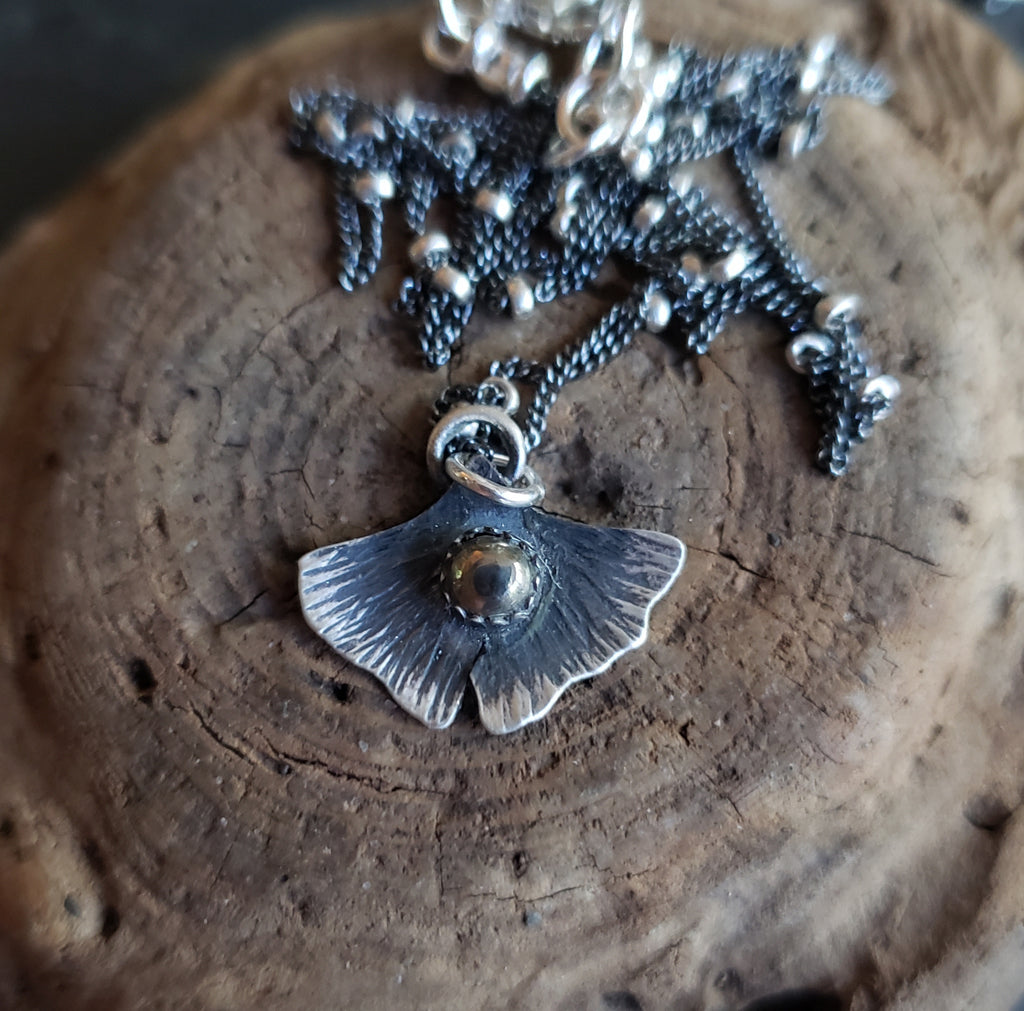 The Woodland Collection - Ombré Pyrite Ginkgo Leaf Pendants in Sterling Silver