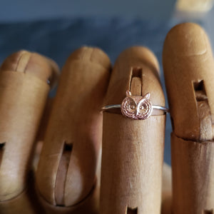 Silver Stacking Ring with Brass Owl Face