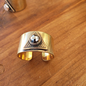 Brass Finger Cuff Adjustable Gemstone Ring