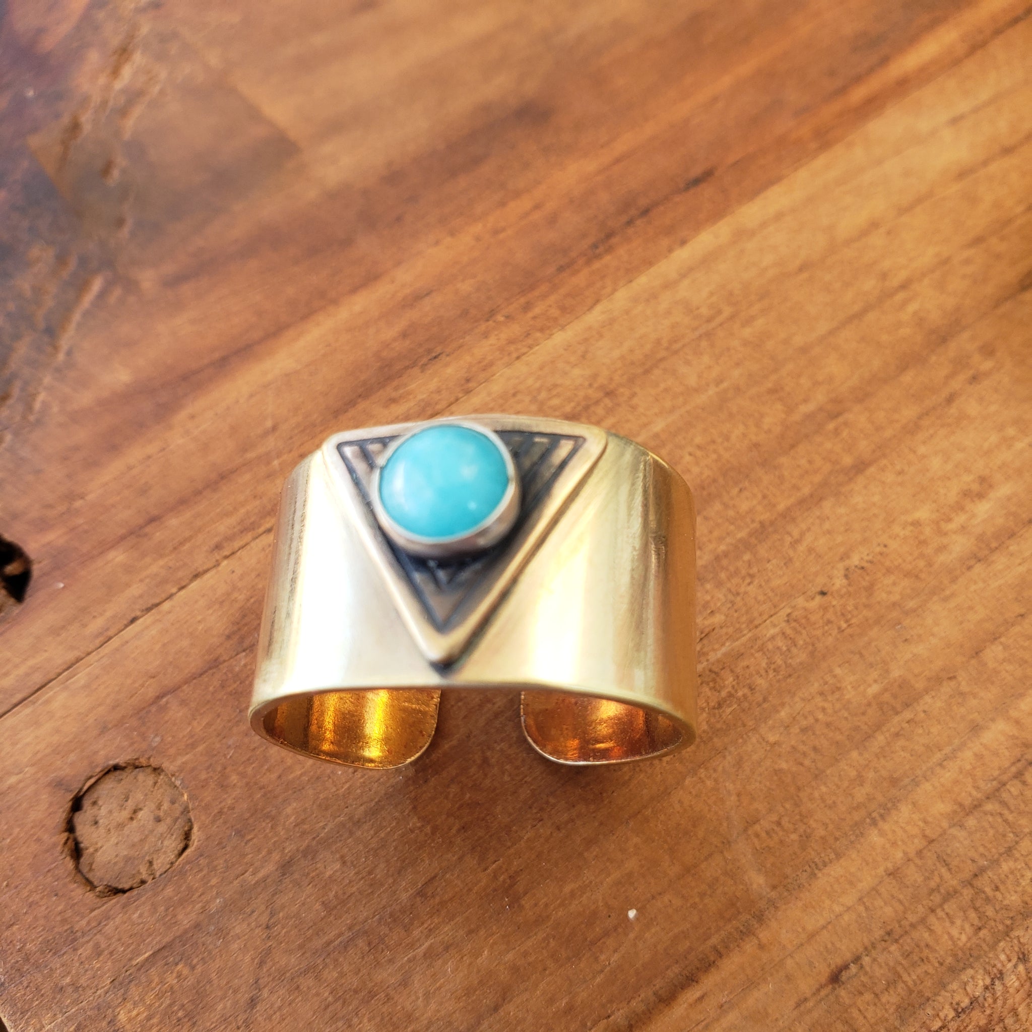 Brass Finger Cuff Adjustable Gemstone Ring