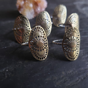 Brass Lacy Spiderweb Shield Ring with Sterling Silver Band