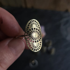 Brass Lacy Spiderweb Shield Ring with Sterling Silver Band