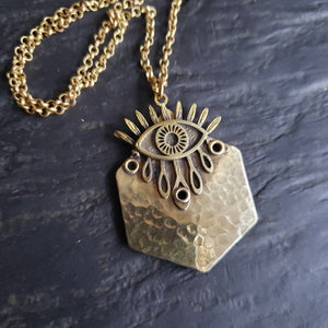 All-Seeing Eye Hammered Brass Pendant