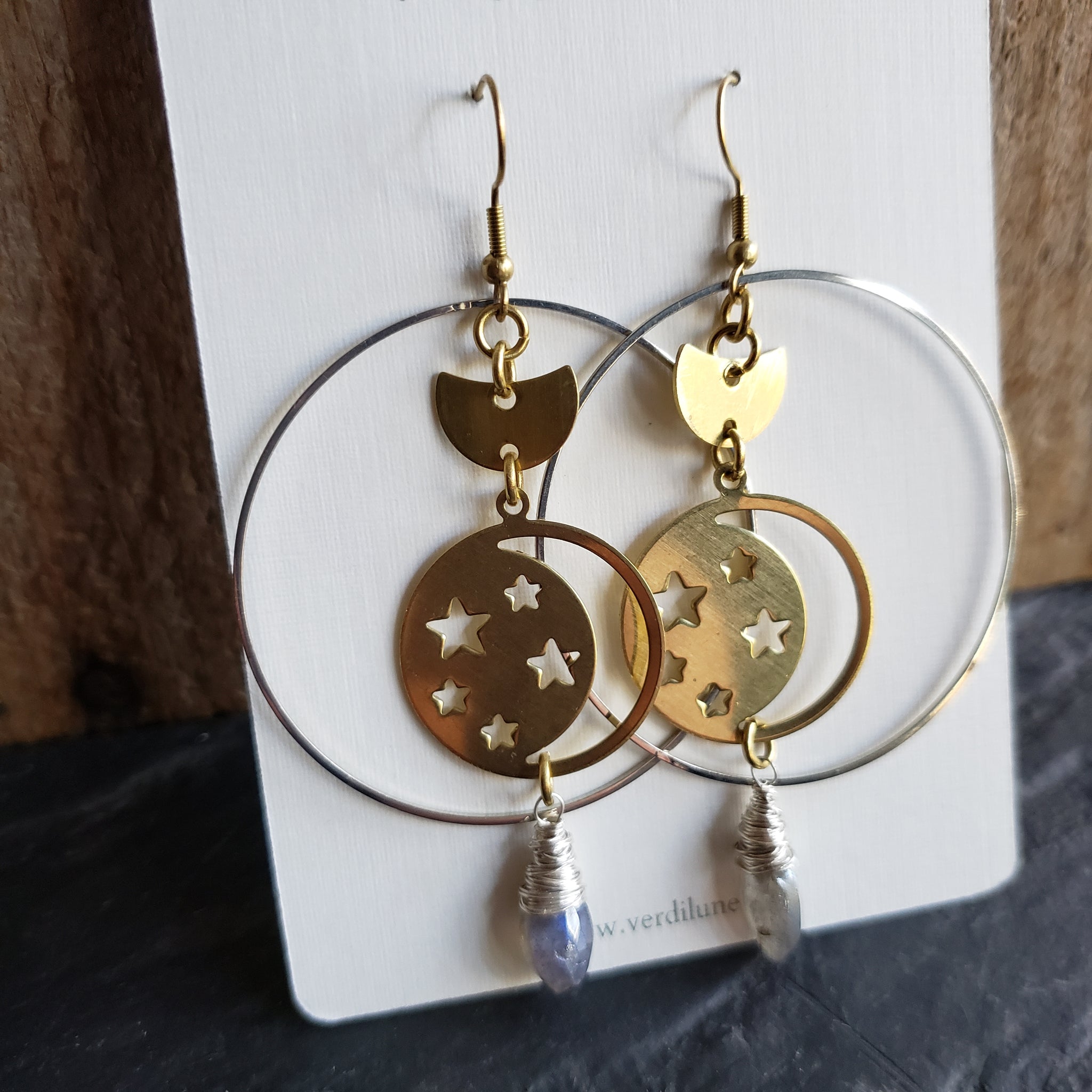 Elemental Metals Collection ◇Equinox◇ Celestially-Inspired Gemstone & Brass Earrings