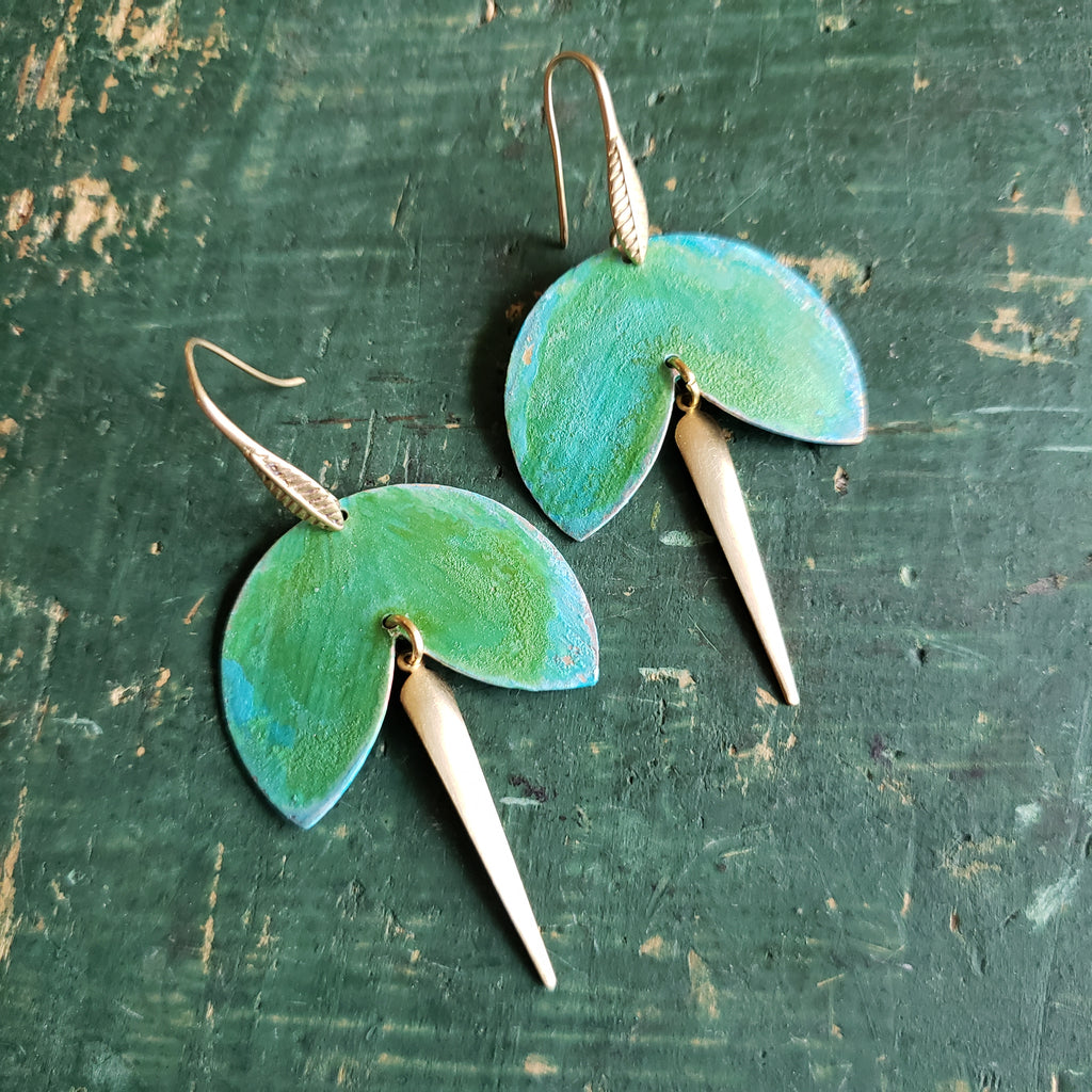 Verdigris Patina Petal Drop Earrings