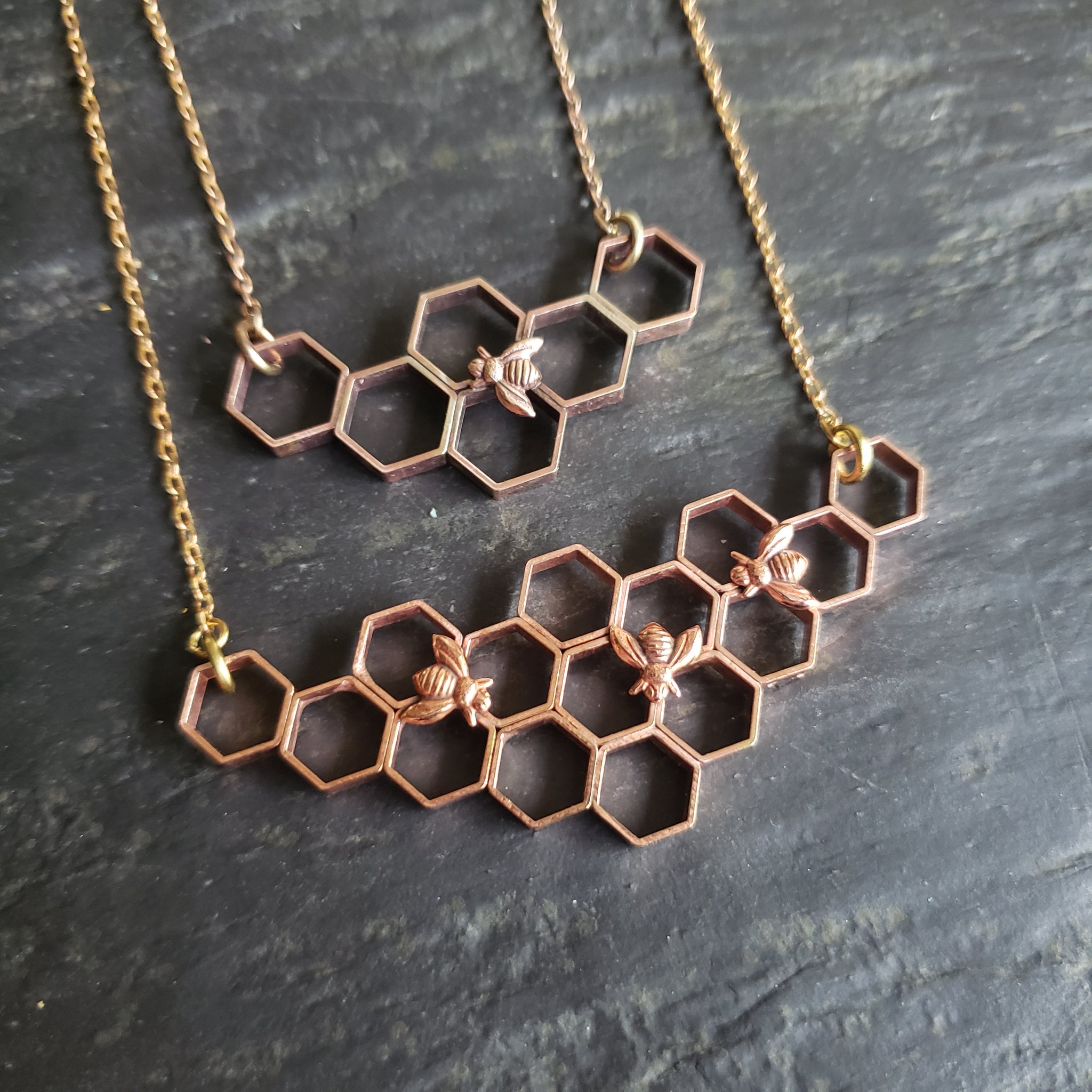 Copper Honeycomb Necklace with Honeybee