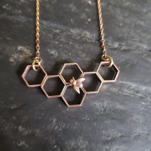 Copper Honeycomb Necklace with Honeybee