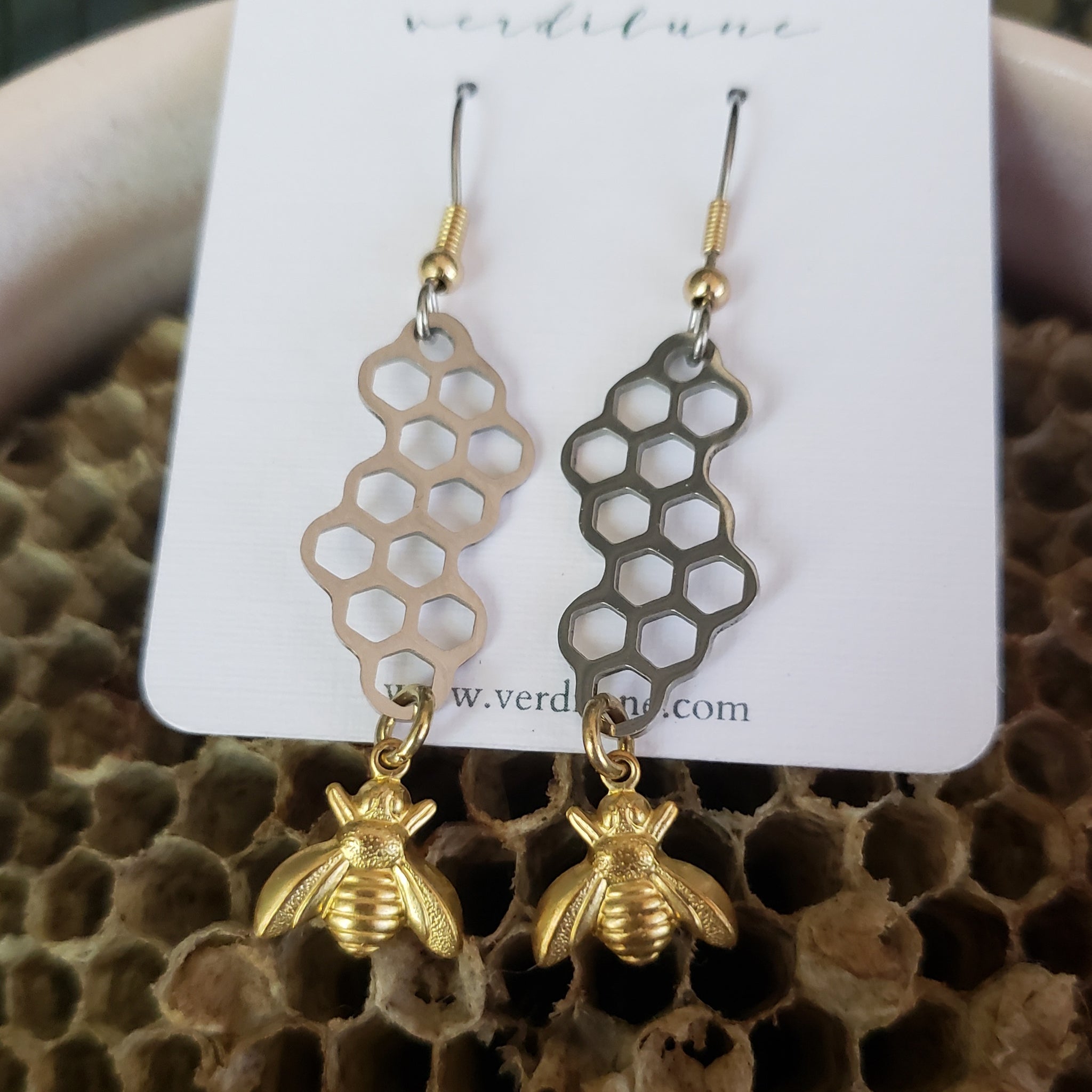 Elemental Metals Collection ◇Honeycomb◇ Celestially-Inspired Brass Earrings