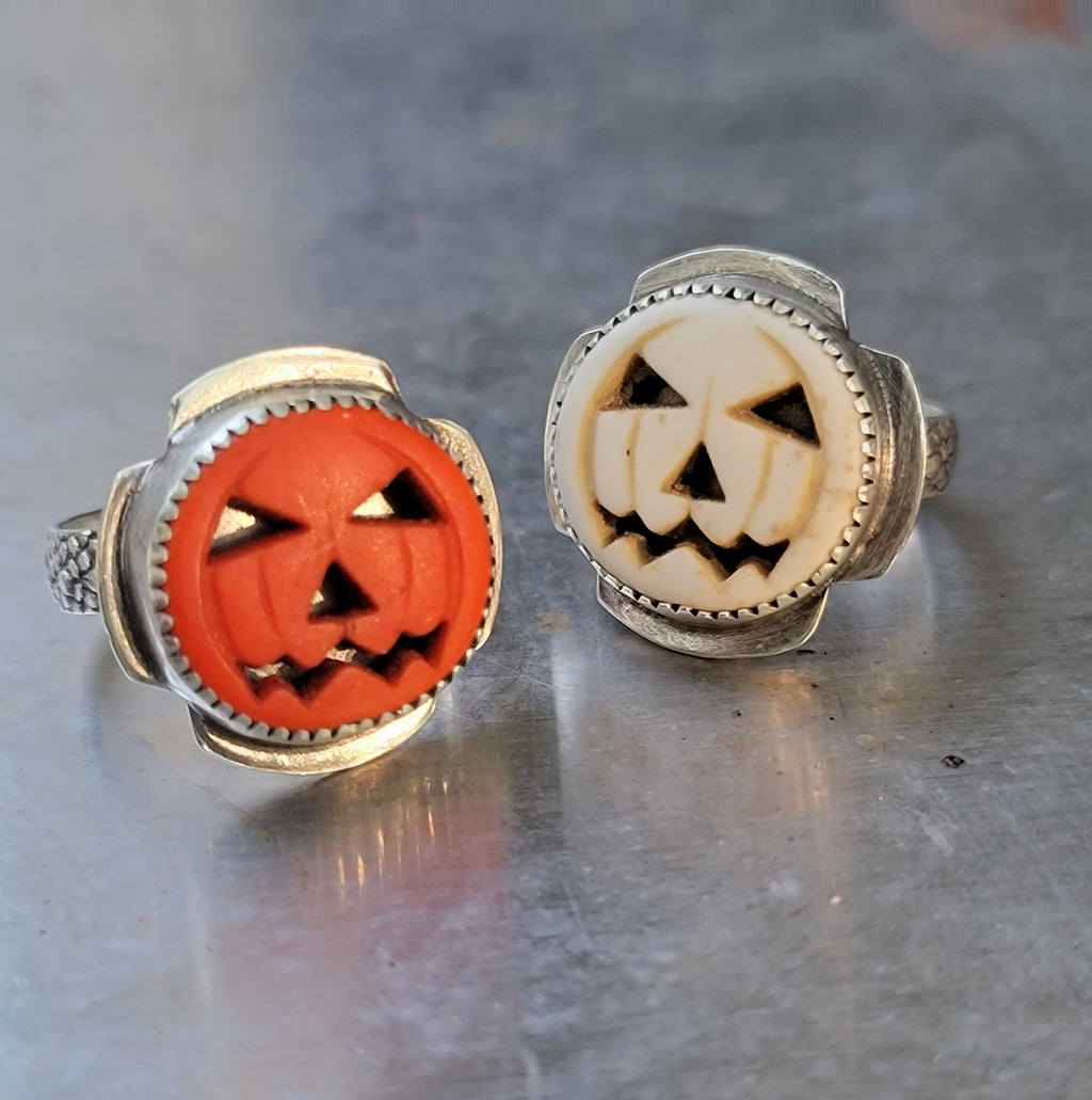 Jack-o-Lantern Rings in Sterling Silver - Made to Order