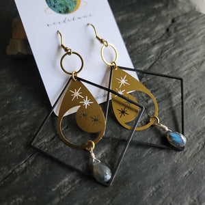 Elemental Metals Collection ◇Twinkle◇ Celestially-Inspired Brass & Gemstone Earrings