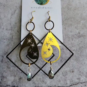 Elemental Metals Collection ◇Twinkle◇ Celestially-Inspired Brass & Gemstone Earrings