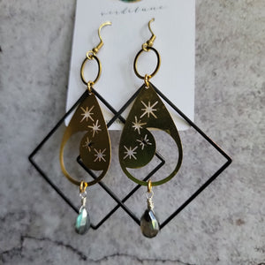 Elemental Metals Collection ◇Twinkle◇ Celestially-Inspired Brass & Gemstone Earrings