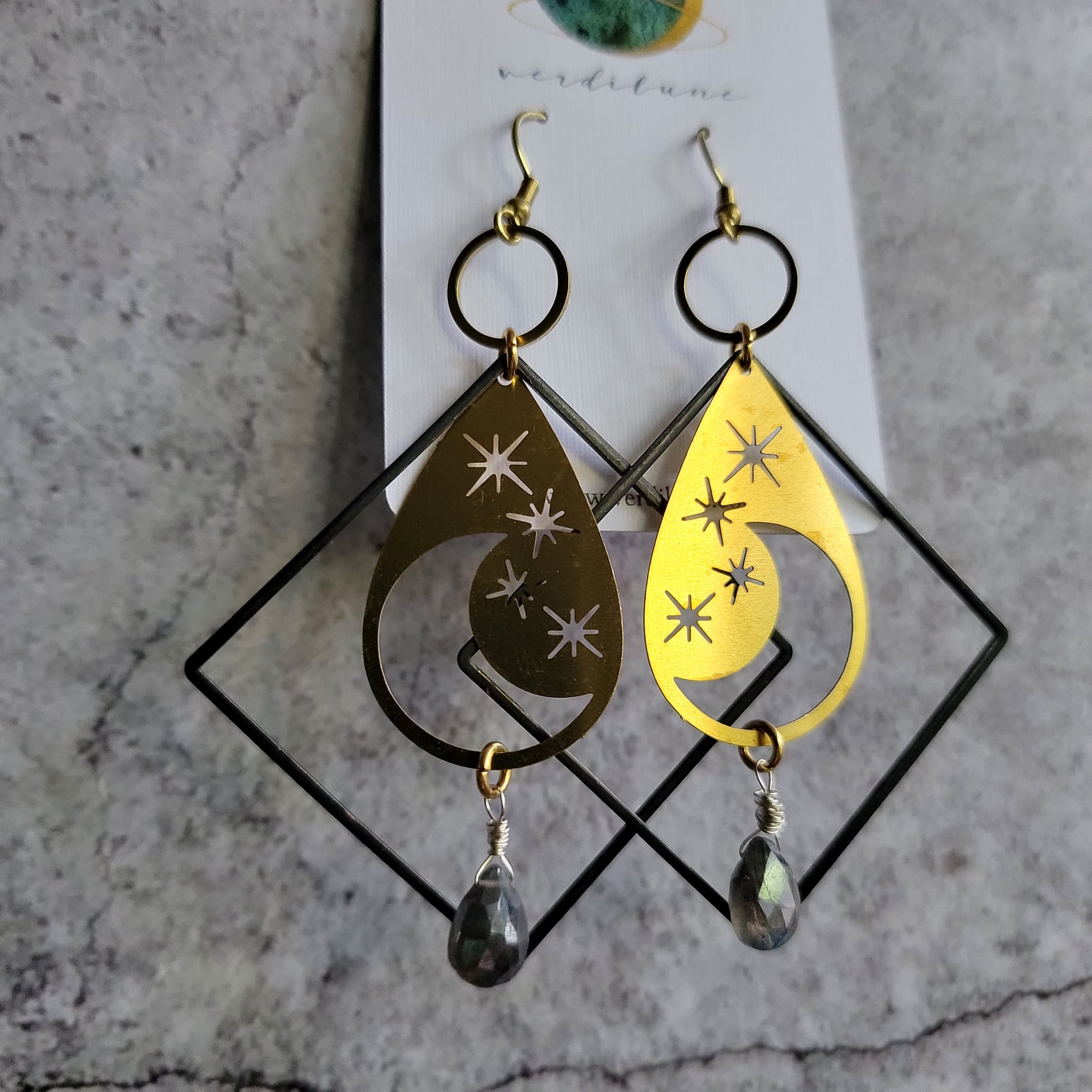 Elemental Metals Collection ◇Twinkle◇ Celestially-Inspired Brass & Gemstone Earrings