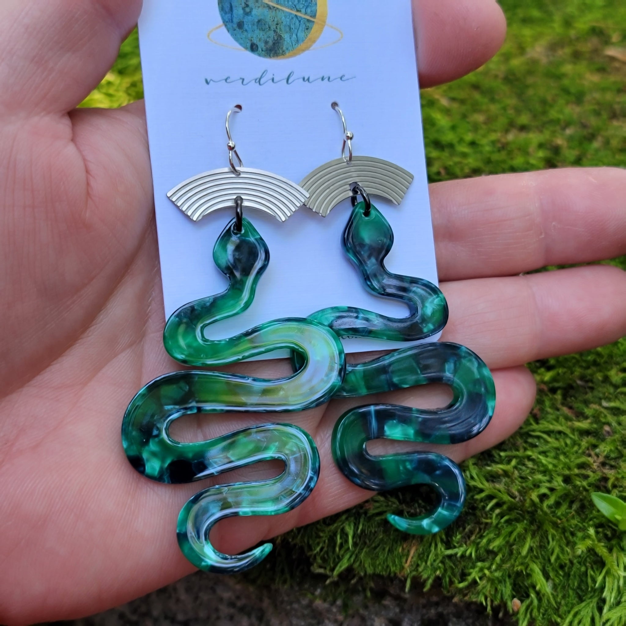 Verdant Serpent Statement Earrings in Resin