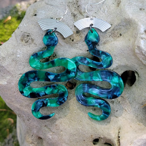 Verdant Serpent Statement Earrings in Resin