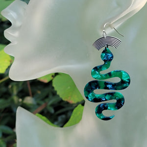 Verdant Serpent Statement Earrings in Resin