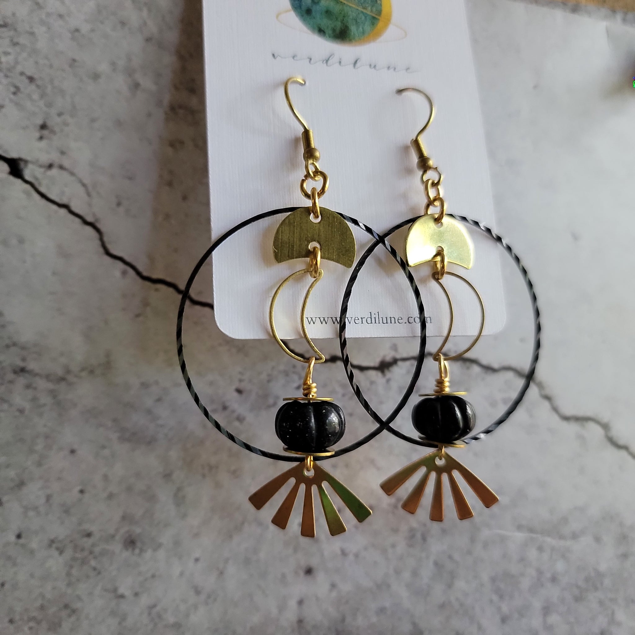 Elemental Metals Collection ◇Nebula◇ Celestially-Inspired Gemstone & Brass Earrings