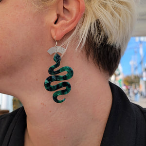 Verdant Serpent Statement Earrings in Resin