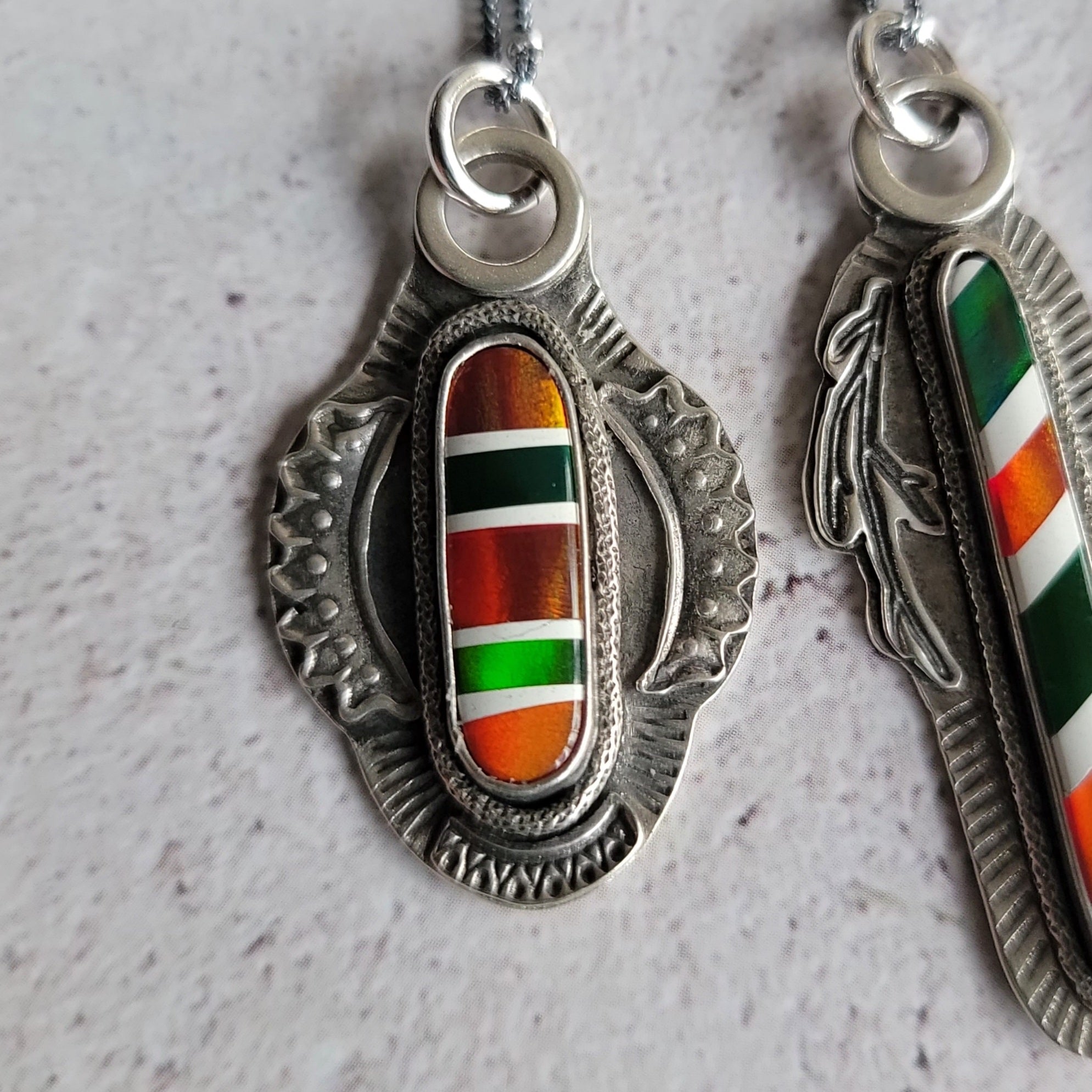 Candy Cane Striped Opal Pendants in Sterling Silver