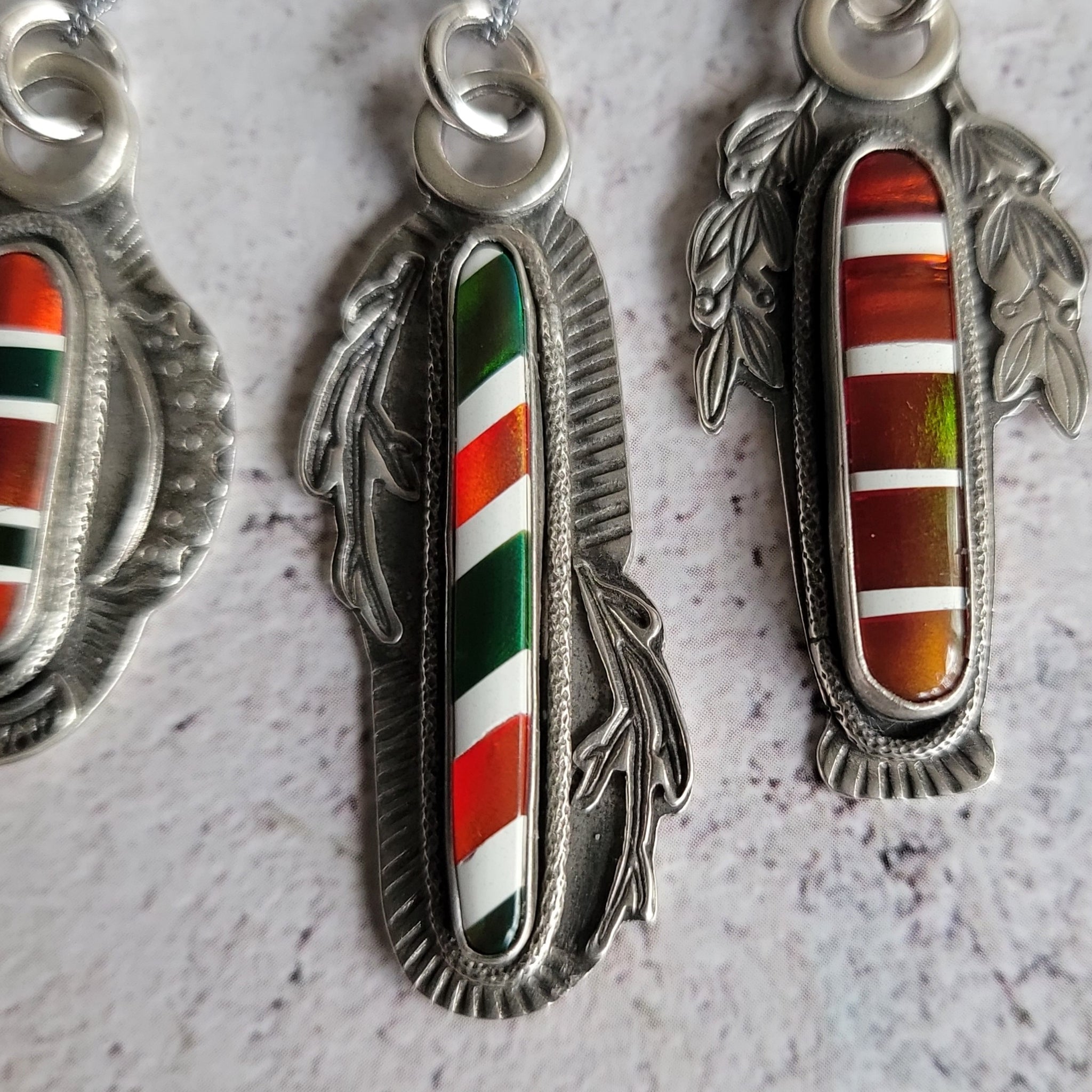 Candy Cane Striped Opal Pendants in Sterling Silver