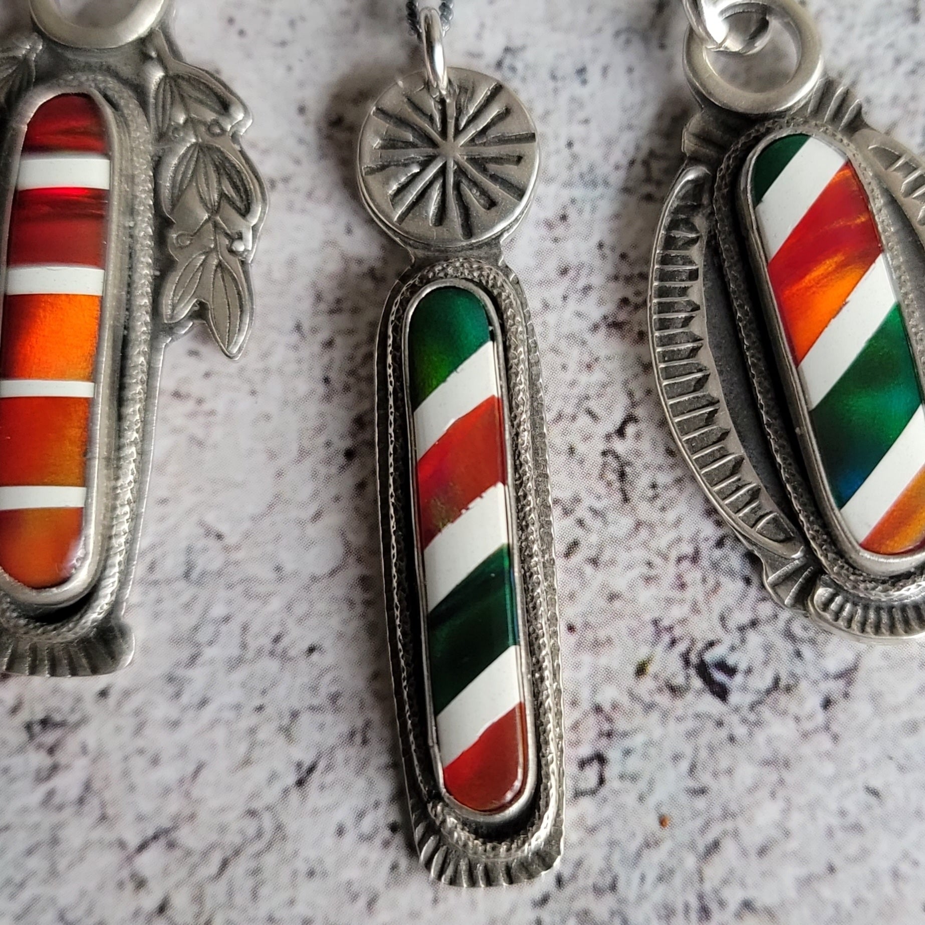 Candy Cane Striped Opal Pendants in Sterling Silver