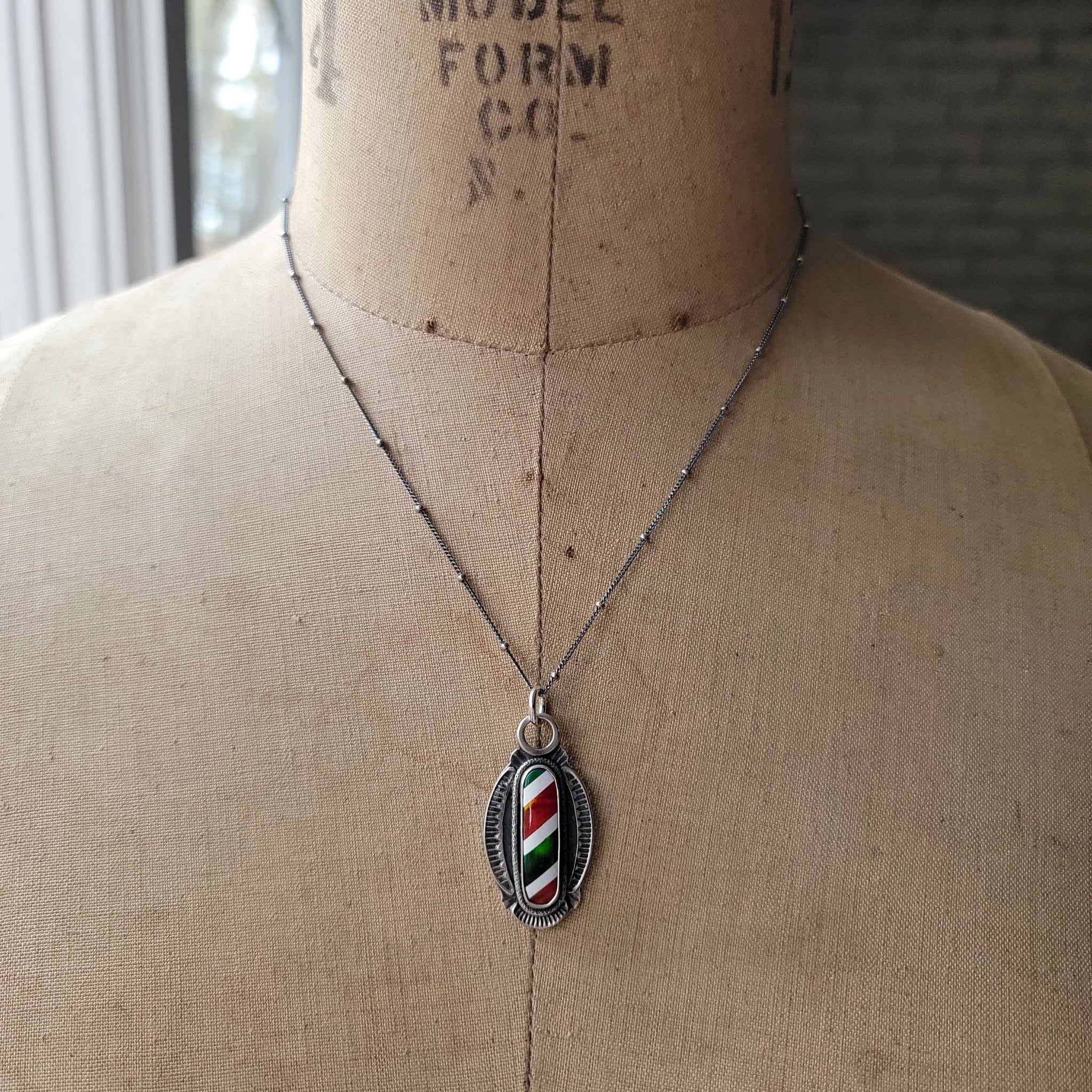 Candy Cane Striped Opal Pendants in Sterling Silver