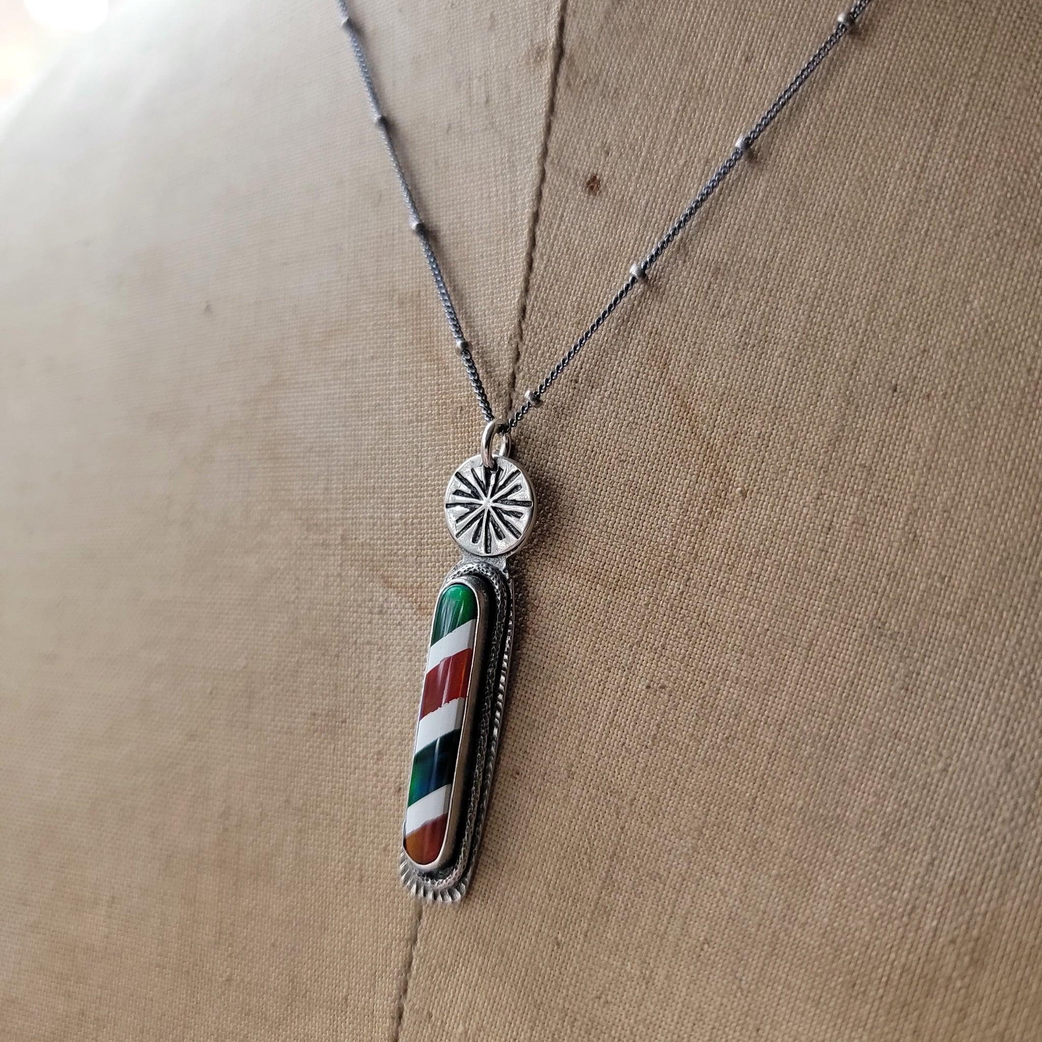 Candy Cane Striped Opal Pendants in Sterling Silver