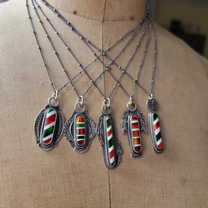 Candy Cane Striped Opal Pendants in Sterling Silver