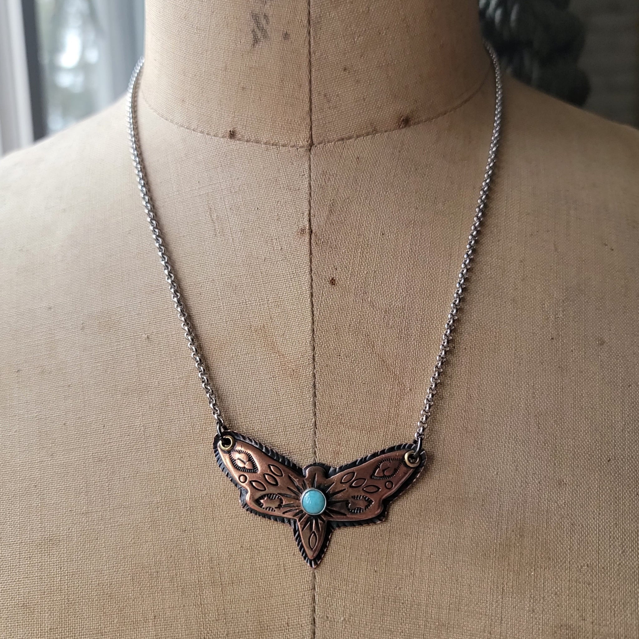 Copper Moth in Flight Necklace with Amazonite