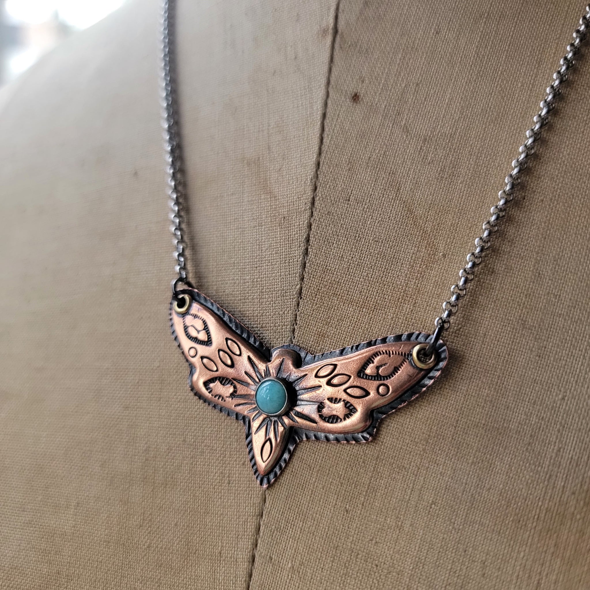 Copper Moth in Flight Necklace with Amazonite