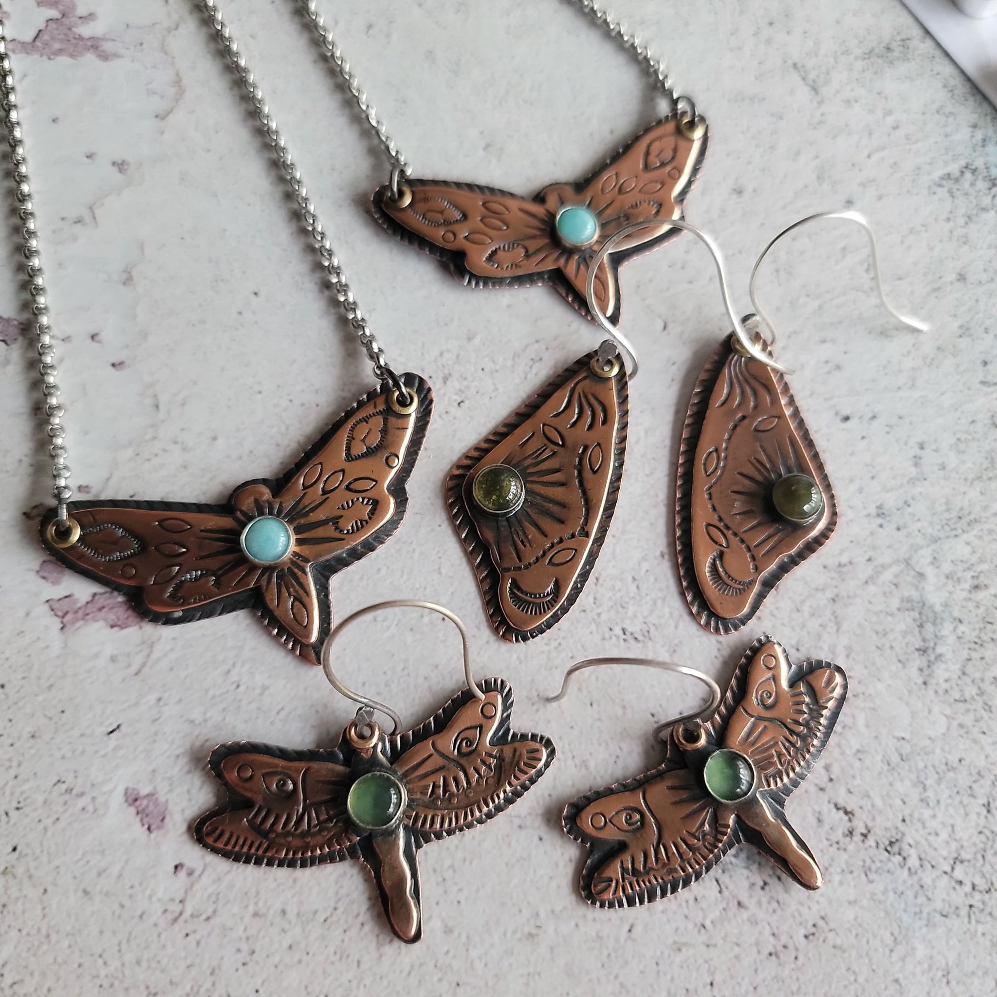 Copper Moth in Flight Necklace with Amazonite