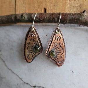 Copper Cicada Wing Earrings with Vesuvianite