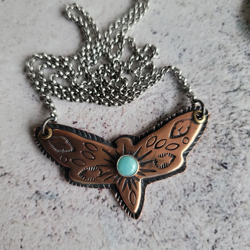 Copper Moth in Flight Necklace with Amazonite