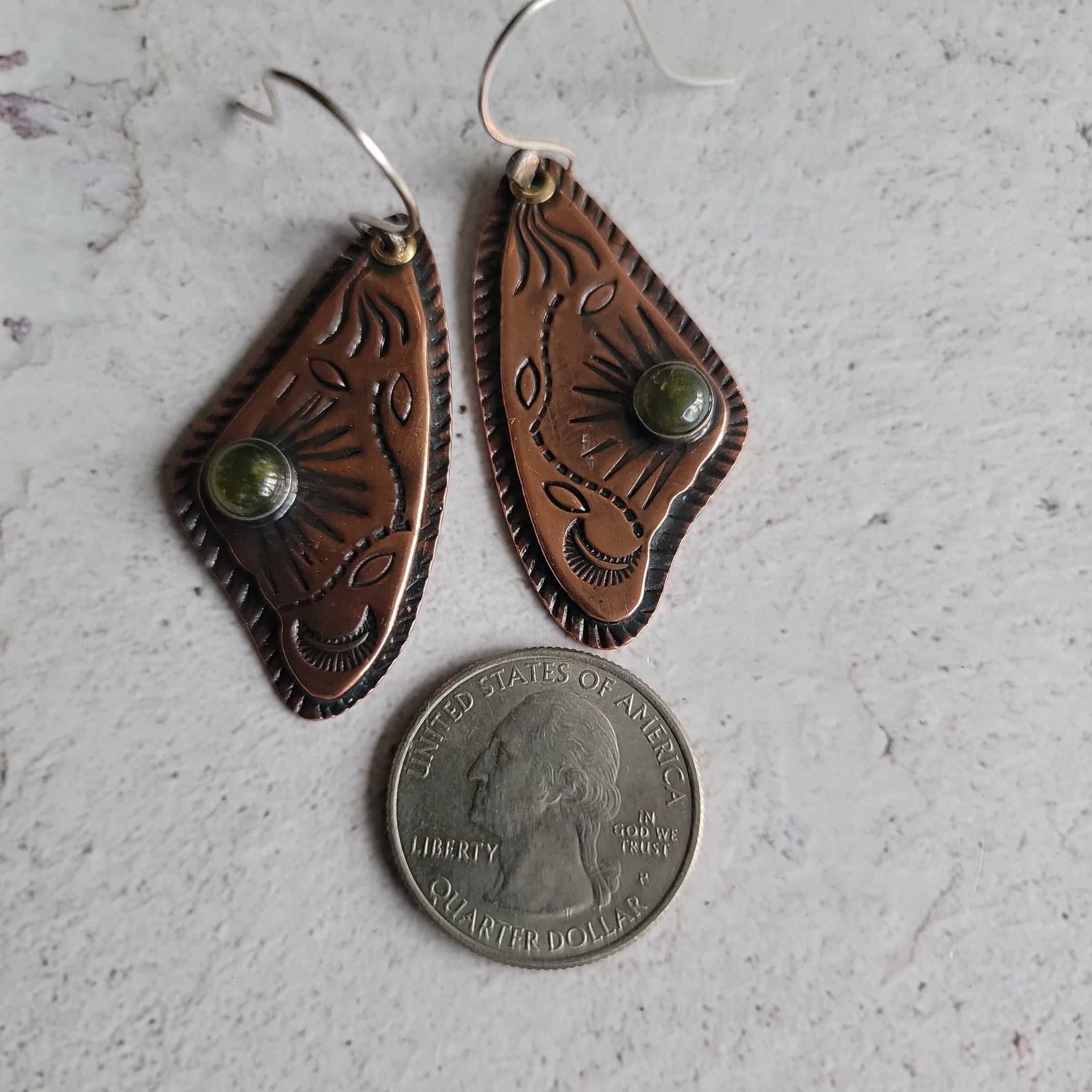 Copper Cicada Wing Earrings with Vesuvianite