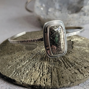 Pyritized Dinosaur Bone Gemstone Cuff in Sterling Silver