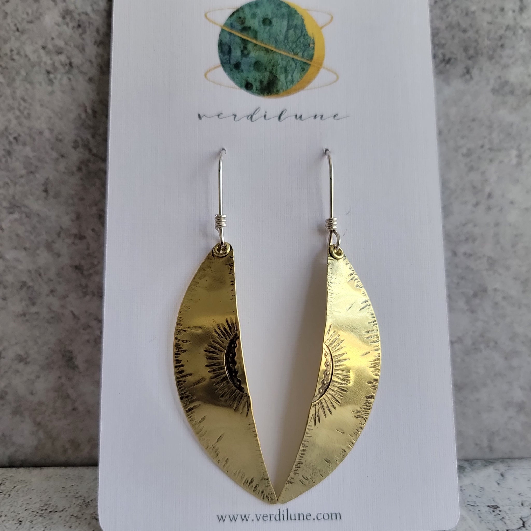 Nomad Hammered Brass Crescent Slice Earrings