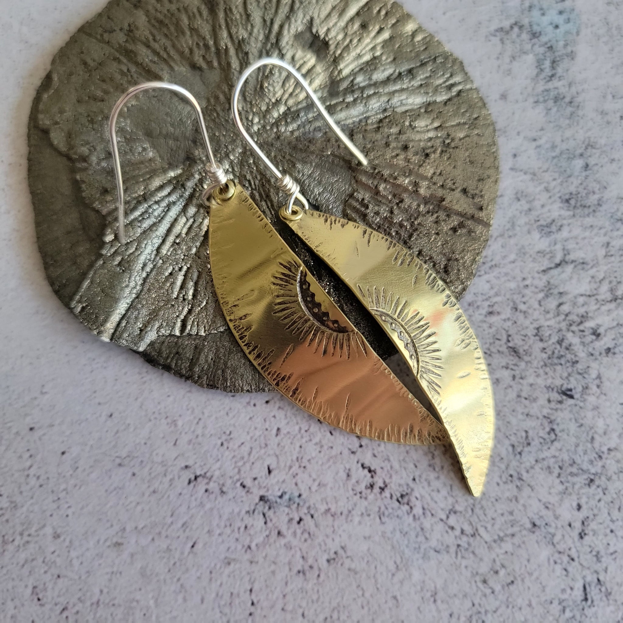 Nomad Hammered Brass Crescent Slice Earrings