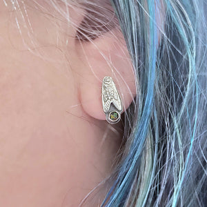 Sterling Silver Cicada Stud Earrings with Black Opal