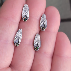 Sterling Silver Cicada Stud Earrings with Black Opal