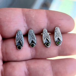 Sterling Silver Cicada Stud Earrings with Black Opal