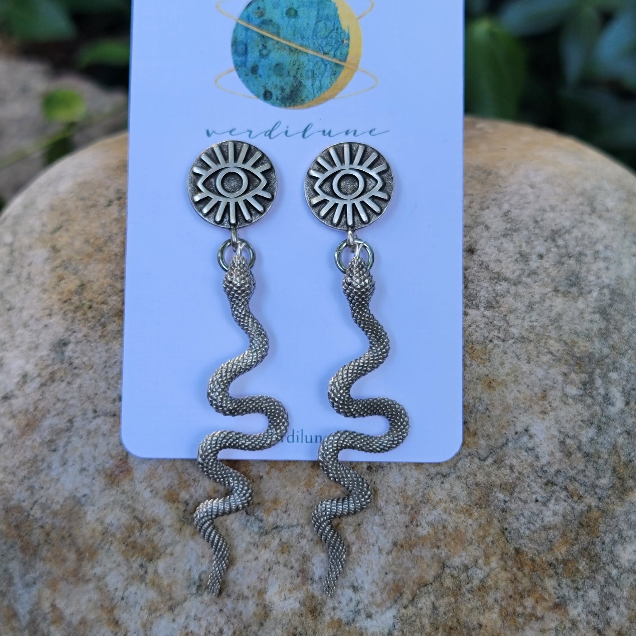 Snake Eyes Earrings in Antiqued Silver