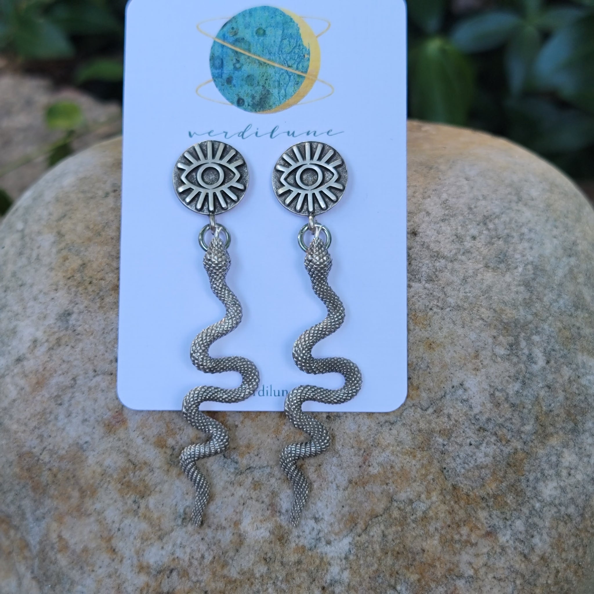 Snake Eyes Earrings in Antiqued Silver