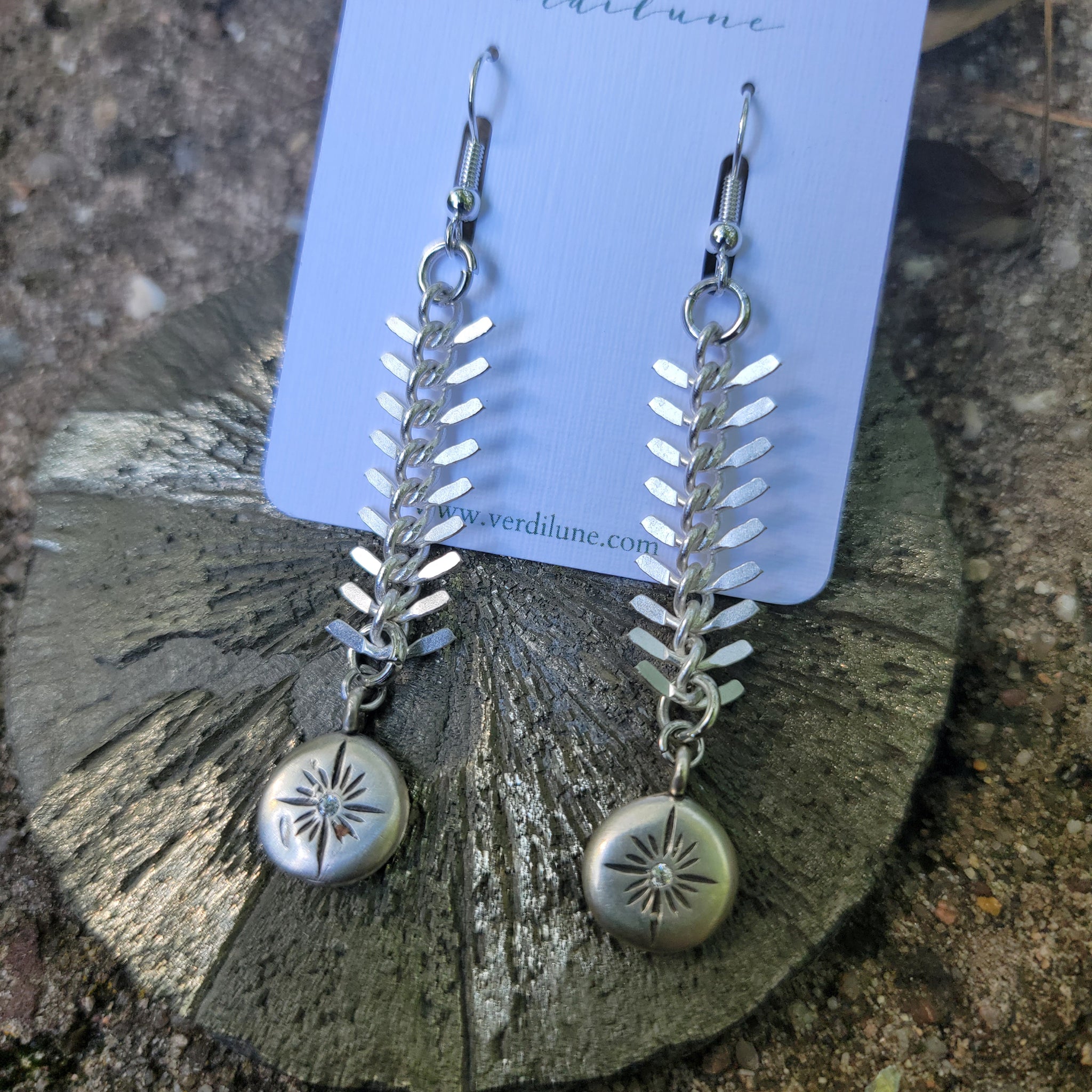 Silver Star Shine Fish Bone Dangle Earrings