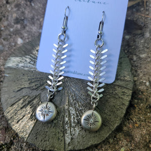 Silver Star Shine Fish Bone Dangle Earrings