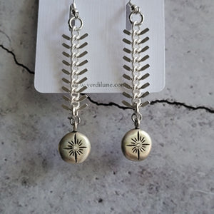 Silver Star Shine Fish Bone Dangle Earrings