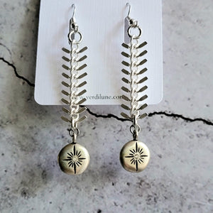 Silver Star Shine Fish Bone Dangle Earrings