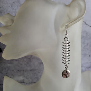 Silver Star Shine Fish Bone Dangle Earrings