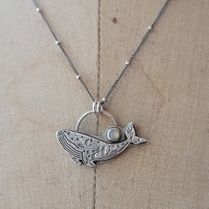 Celestial Whale Pendant in Fine Silver with Ethipoan Opal