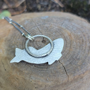 Celestial Whale Pendant in Fine Silver with Ethipoan Opal